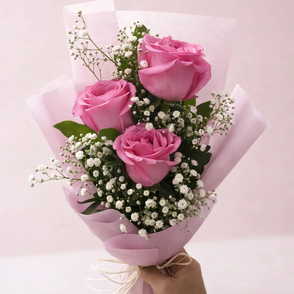 Trío de Ternura - Ramo delicado con 3 rosas y follajes